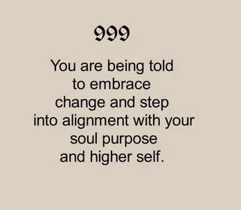 A beige background featuring "999" in bold, followed by the message: "You are being told to embrace change and step into alignment with your soul purpose and higher self."