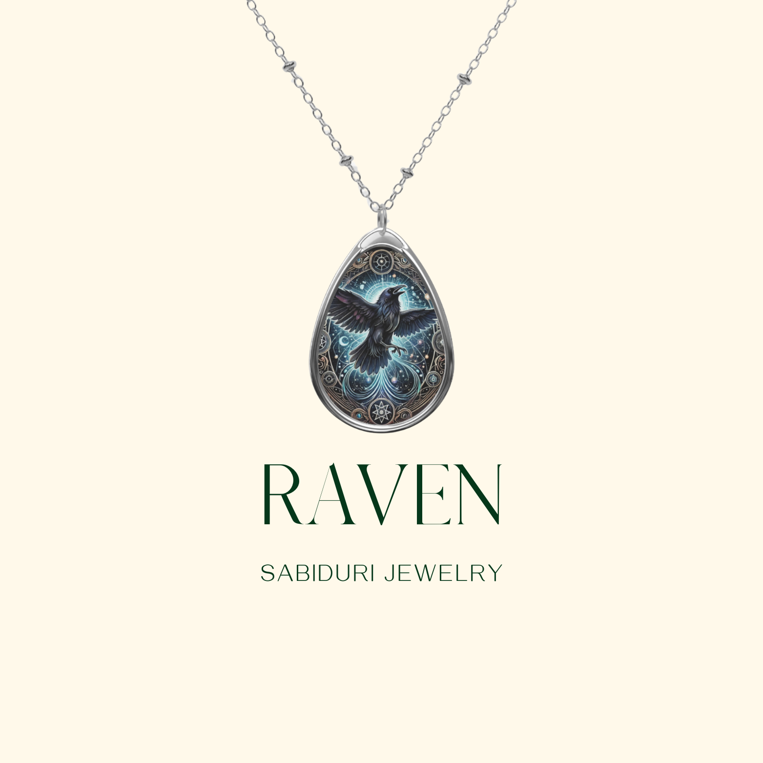 A silver chain necklace with a red panda pendant, intricately designed with cosmic patterns in a blend of red, blue, and gold hues. Displayed on a clean cream-colored background with "Red Panda" and "Sabiduri Jewelry" branding.